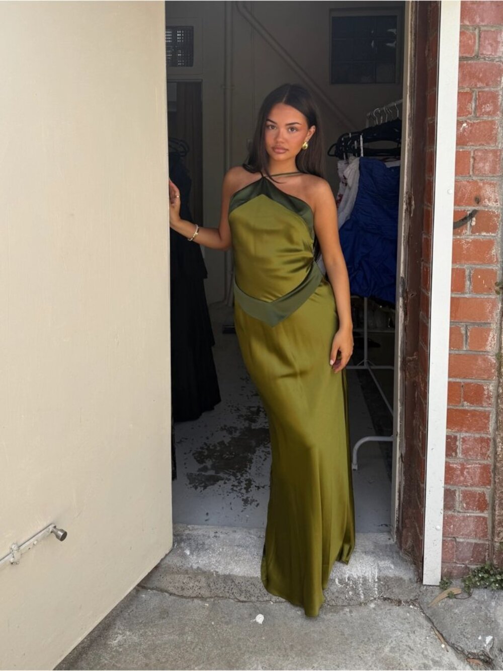 REFORMATION Jillian Silk Dress in Pear 2 - Picture 3 of 11